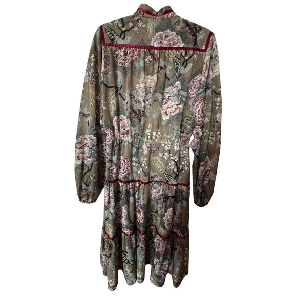 Vintage Floral Long Sleeve Midi Dress Large Boho‎ Hippie Seventies Gypsy Cottage - Picture 3 of 6